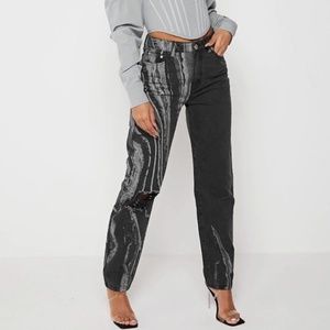 Maniere De Voir Washed Black Marble Print Mom Jeans